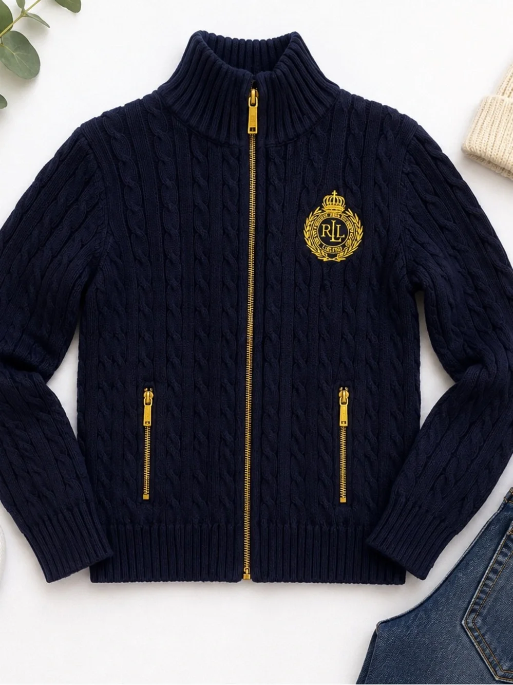 Ralph Lauren Kids cable knit navy sweater approx sz 7-8